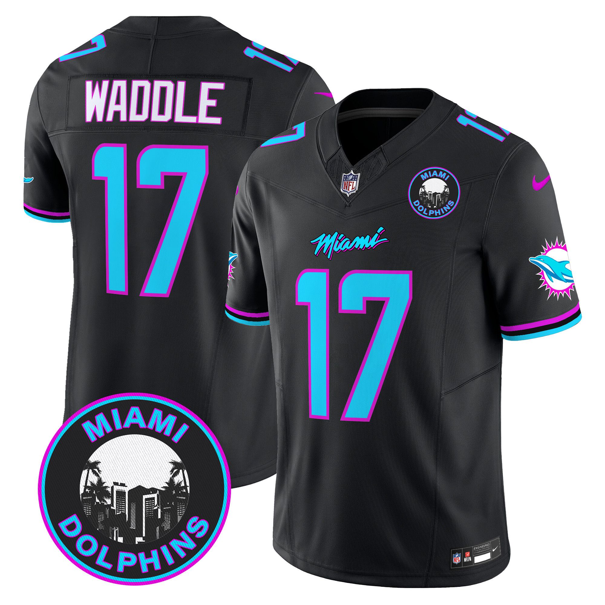 Men Miami Dolphins #17 Waddle Black 2024 Nike Vapor Limited NFL Jersey style 1